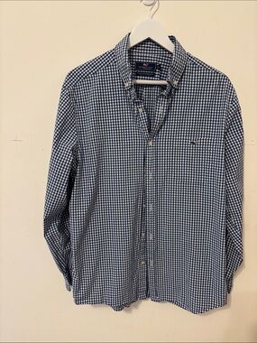 Vineyard Vines Navy and White Gingham Button-Down Shirt